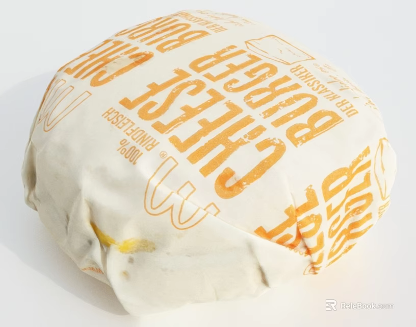Fresh Tasty Cheeseburger Wrapped in Paper Packaging with Cheese Label 3d model 