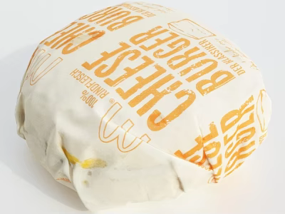 Fresh Tasty Cheeseburger Wrapped in Paper Packaging with Cheese Label 3d model