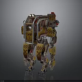 Yellow And Brown Mechanical Robot With Warning Stripes Red Top And Leg Design