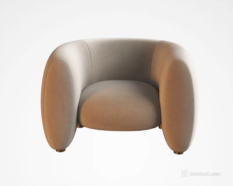 Modern Single Sofa With Rounded Armrests Curved Backrest And Beige Soft Fabric 3d model