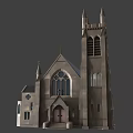 Ancient Church Architecture With Spires Cross Arched Windows And Stone Exterior