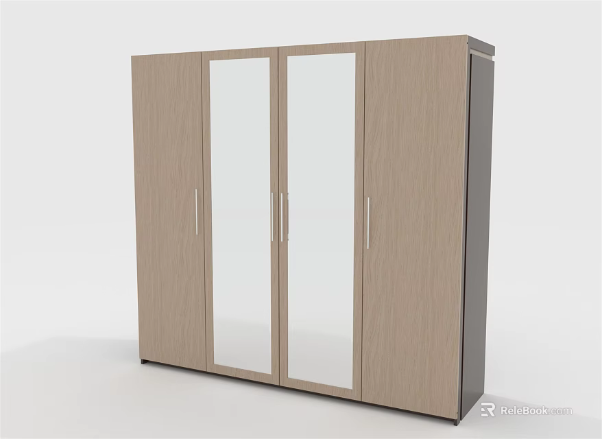 Modern Wooden Wardrobe Design With Glass Insert Doors And Minimalist Style 3d model 