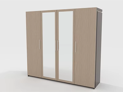 Modern Wooden Wardrobe Design With Glass Insert Doors And Minimalist Style 3d model