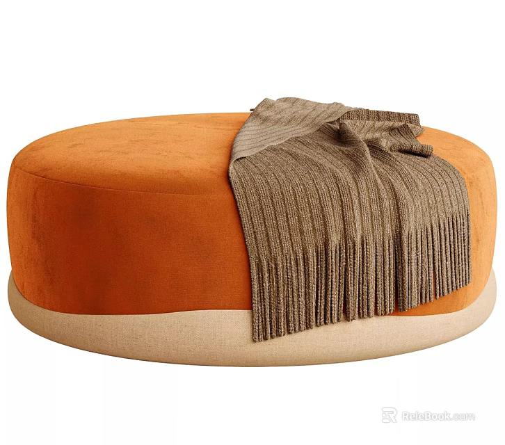 Round Orange Single Sofa With Brown Knitted Blanket And Beige Base 3d model