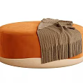 Round Orange Single Sofa With Brown Knitted Blanket And Beige Base 3d model