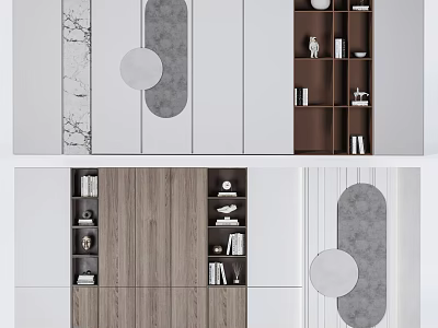 Modern Brown And White Bookcase With Open Shelves And Decorative Objects 3d model