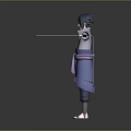 Anime Game Character With Blue Hair In Blue Kimono Purple Sash Holding Sword Arms Outstretched