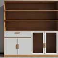 Modern Multi Tiered Bookcase With Wooden Shelves White Cabinets And Glass Doors