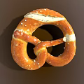 Golden Salted Pretzel With Twisted Shape And White Salt Crystals