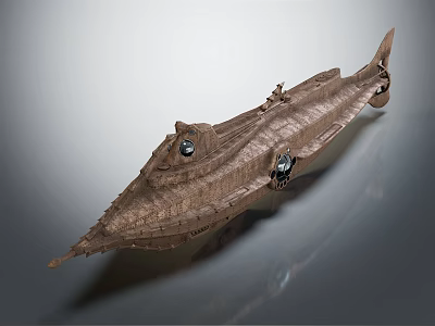 Unique Fish Shaped Watercraft with Streamlined Brown Design and Decorative Windows 3d model