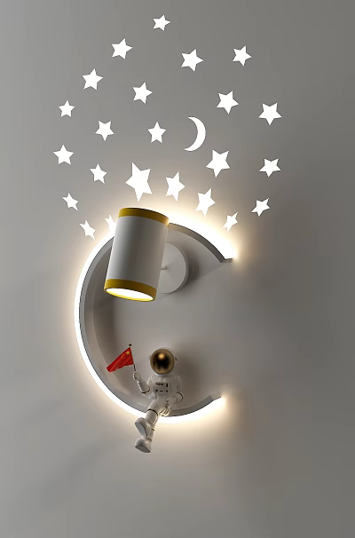 Creative Kids Room Wall Light with Stars Moon and Astronaut Glowing Design 3d model Creative Kids Room Wall Light with Stars Moon and Astronaut Glowing Design 3d model