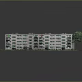 Residential Building Model With Red Roof Green Lawn Trees And Sidewalk