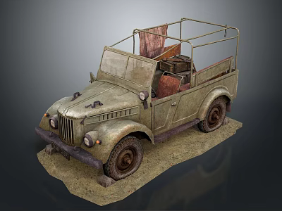 Vintage Military Truck With Canvas Top Worn Body And Rustic Old Tires 3d model