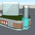 Modern Commercial Complex Featuring Curved High Rise Towers Glass Curtain Walls And Low Rise Sections