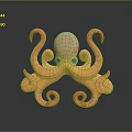 Golden Octopus Shaped Decorative Furniture With Curved Tentacles And Blue Eyes