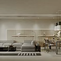 Minimalist Modern Living Dining Room Interior With Sofa Coffee Table Armchair And Sheer Curtains