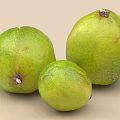 Three Fresh Green Limes With Natural Surface Spots On Light Background And Different Sizes