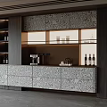 Elegant Modern Sideboard With Wood Grain Glass Doors Wine Bottles And Coffee Machine