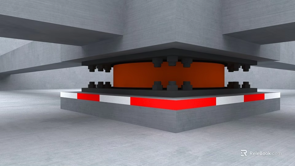 Industrial Factory Interior With Concrete Structure Red White Striped Floor And Support Beams 3d model 