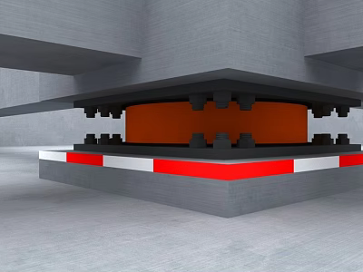 Industrial Factory Interior With Concrete Structure Red White Striped Floor And Support Beams 3d model
