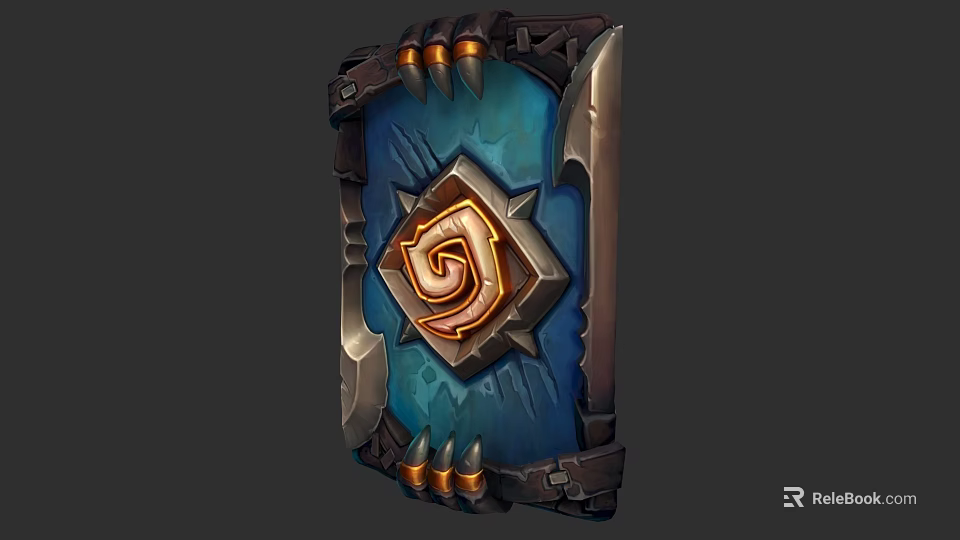 Ornate Blue Game Shield With Gold Spiral Design And Metal Spiked Edges 3d model 