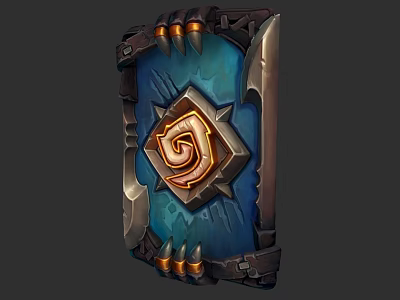 Ornate Blue Game Shield With Gold Spiral Design And Metal Spiked Edges 3d model