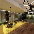 Modern Lounge Area Interior With Brick Wall Graffiti Art Comfortable Sofas And Yellow Bar Counter