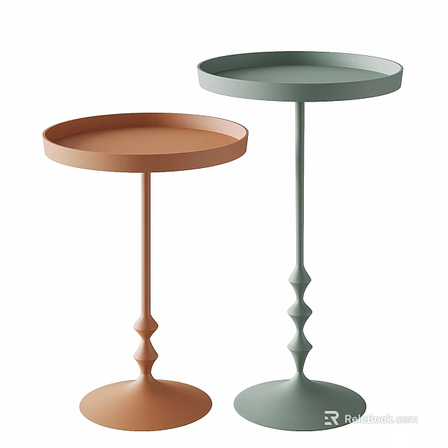 Two Modern Desks with Round Tray Tops in Terracotta and Mint Green Design 3d model 