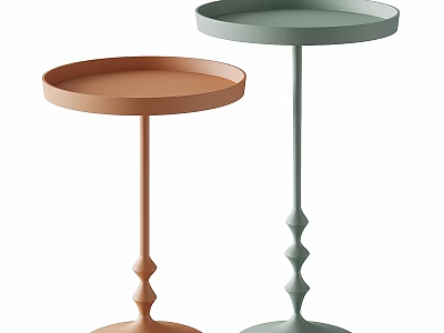 Two Modern Desks with Round Tray Tops in Terracotta and Mint Green Design 3d model