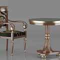 Vintage Wooden Chair and Round Table Set With Carved Details and Gold Accents