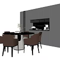 Modern Dining Table Set With Round Table Brown Chairs And Grey Cabinets Kitchen Appliances 3d model