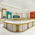 Elegant Chinese Jewelry Store Interior With Gold Trim Display Counters Chandeliers And Marble Floor