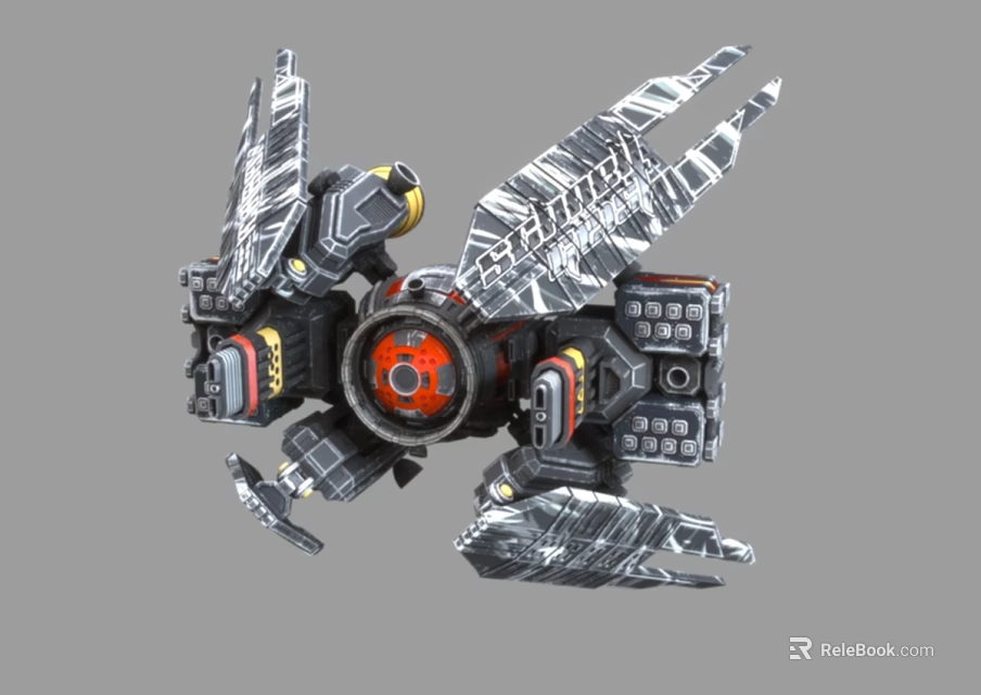 Sci Fi Mechanical Device With Wing Like Structures Red Central Core And Metallic Components 3d model 