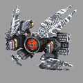 Sci Fi Mechanical Device With Wing Like Structures Red Central Core And Metallic Components