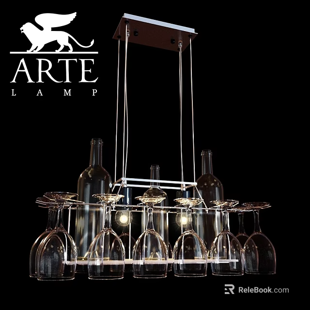 ARTE LAMP Unique Decorative Chandelier With Wine Bottles And Hanging Wine Glasses 3d model 