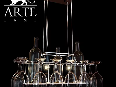 ARTE LAMP Unique Decorative Chandelier With Wine Bottles And Hanging Wine Glasses 3d model