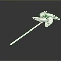 White Pinwheel Toy With Long Stick Hollow Pattern Blades And Decorative Design