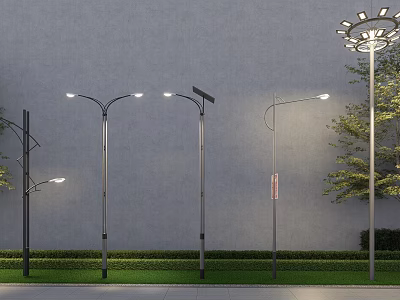 Modern Outdoor Lights With Solar Panels And Different Lamp Post Designs For Garden Street 3d model