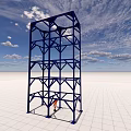 Public Facility Metal Tower Structure Blue Frame Construction With Person At Base Under Blue Sky