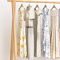 Wooden Clothes Rack With Hanging Dresses In Bedroom Setting Lower Shelf Folded Clothes Storage Box