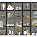 Decorative Ornament Set Display With Multiple Shelves And Various Decorative Items 3d model