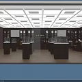 Modern Retail Showroom Interior With Glass Display Cabinets And Wooden Counters