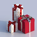 Festive Gift Boxes In Red And White With Decorative Bows And Patterns