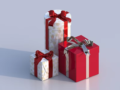 Festive Gift Boxes In Red And White With Decorative Bows And Patterns 3d model
