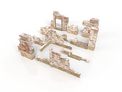 Ancient Ruins Architectural Model With Stone Blocks Archway And Red Patterns 3d model