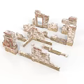 Ancient Ruins Architectural Model With Stone Blocks Archway And Red Patterns