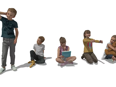 Group of Children in Various Casual Poses Engaging in Different Activities 3d model