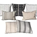 Decorative Throw Pillows Featuring Striped And Geometric Patterns In Neutral Beige Black White Tones 3d model