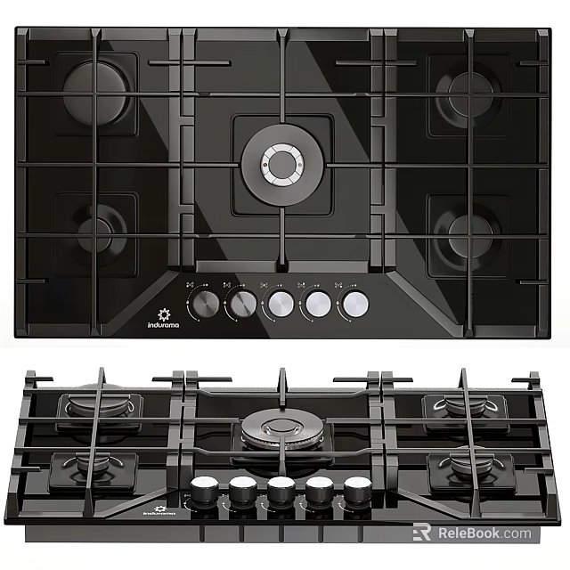 Modern Kitchen Gas Stove Appliance With Black Glass Panel Multiple Burners And Control Knobs 3d model 