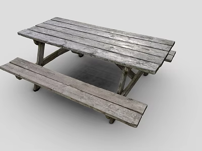 Rustic Wooden Outdoor Picnic Table With Attached Benches For Garden Use 3d model